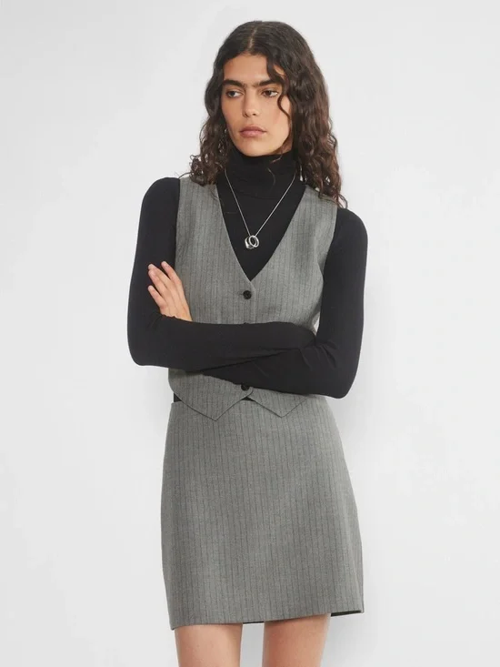 Aritzia Wilfred Classic Mini Skirt Grey Stripe Size 4 NWT A Line High Rise Chic - Picture 3 of 15